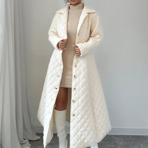 posh chronicles Jackets & Blazers - Euro Style Elegant Quilted Button Front Slant Pocket Long Padded Coat